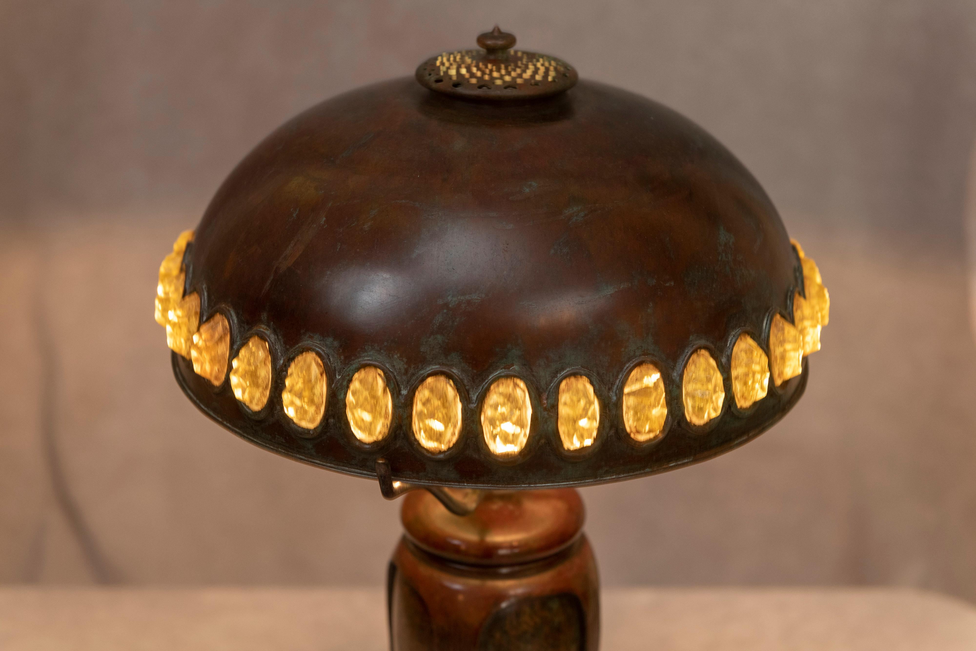 American Tiffany Studios Table Lamp with Jeweled Shade, circa 1905
