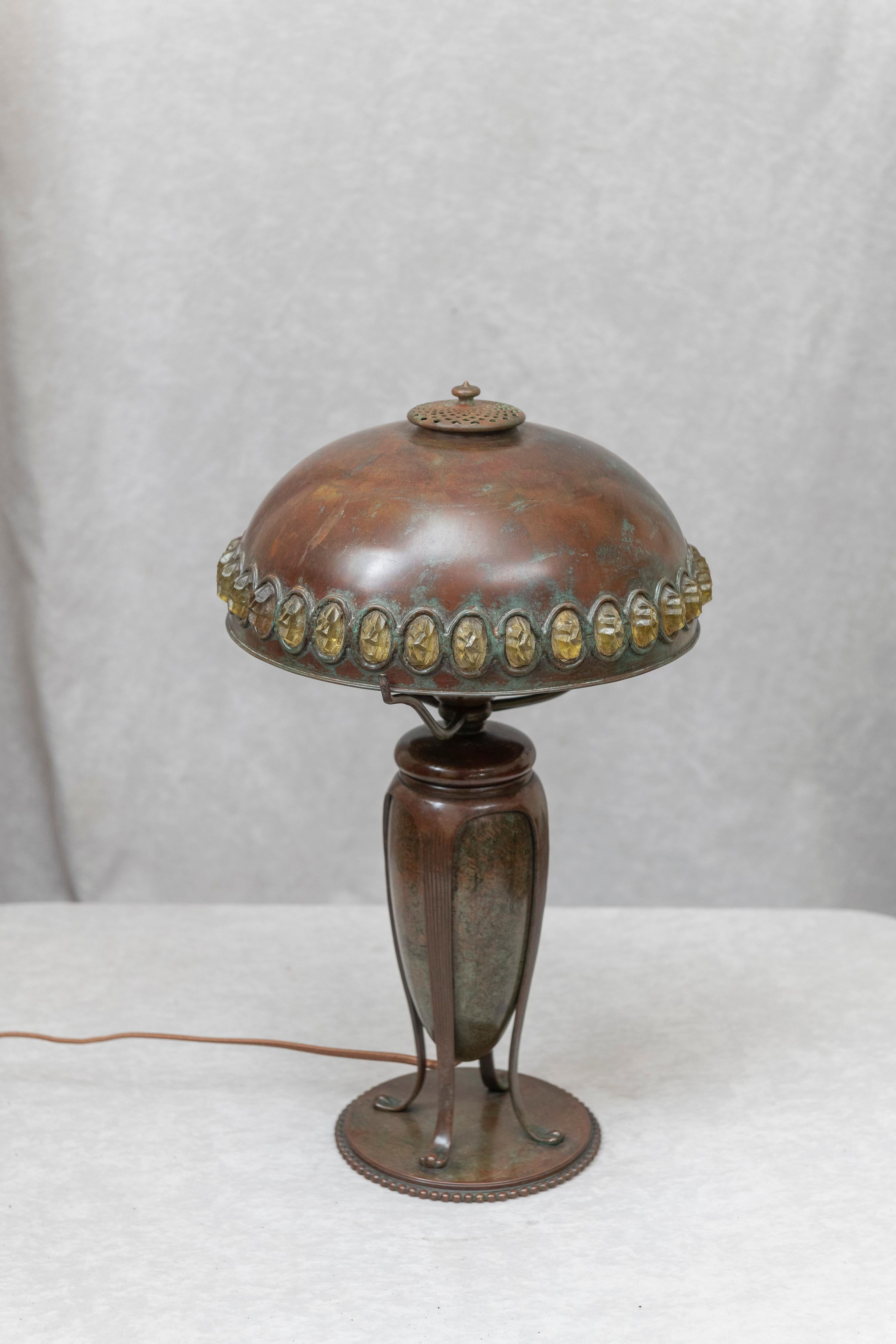 Tiffany Studios Table Lamp with Jeweled Shade, circa 1905 In Excellent Condition In Petaluma, CA