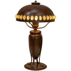 Antique Tiffany Studios Table Lamp with Jeweled Shade, circa 1905