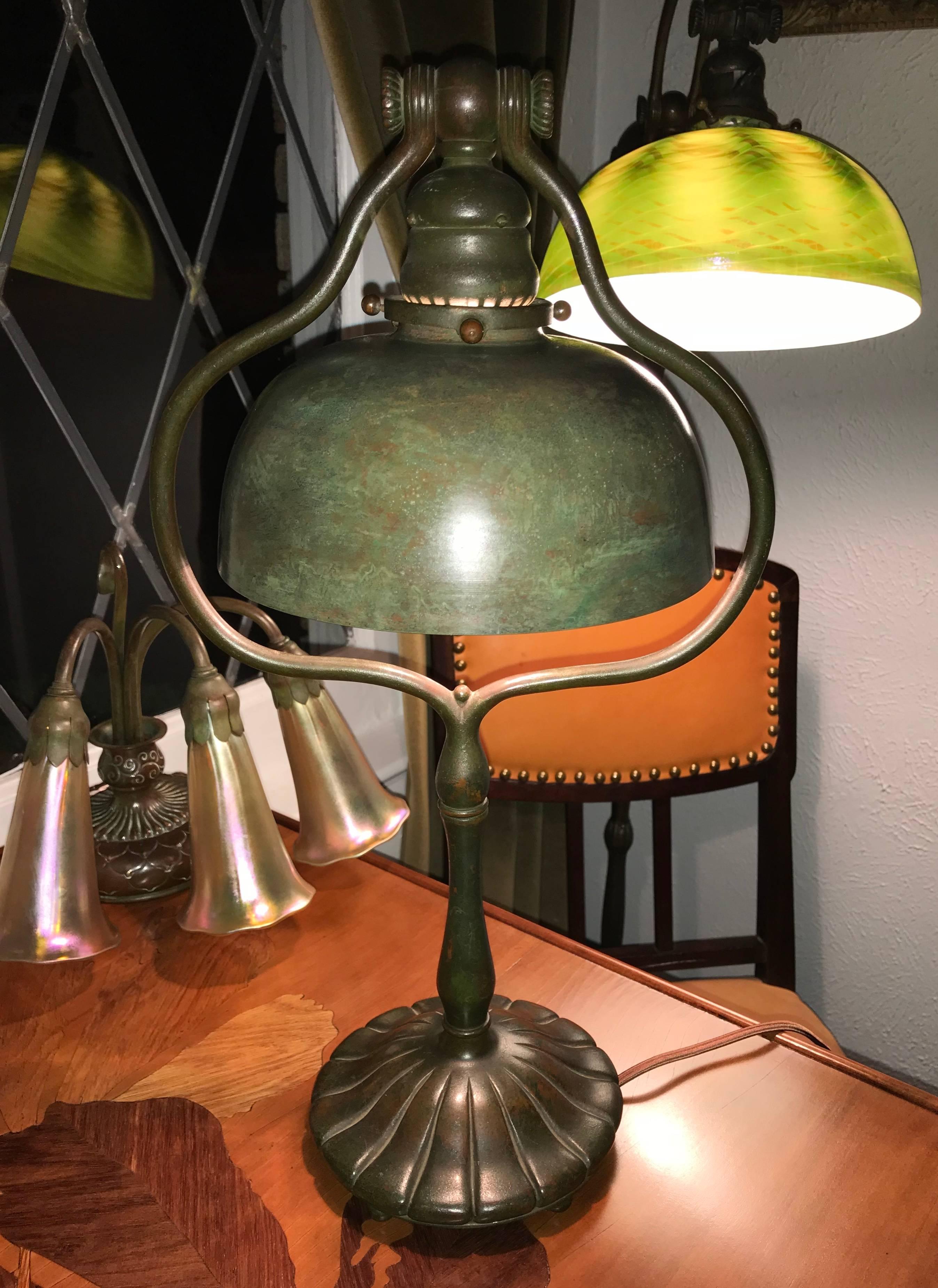 American Tiffany Studios Tall Bronze Harp Table Desk Lamp New York, 1915