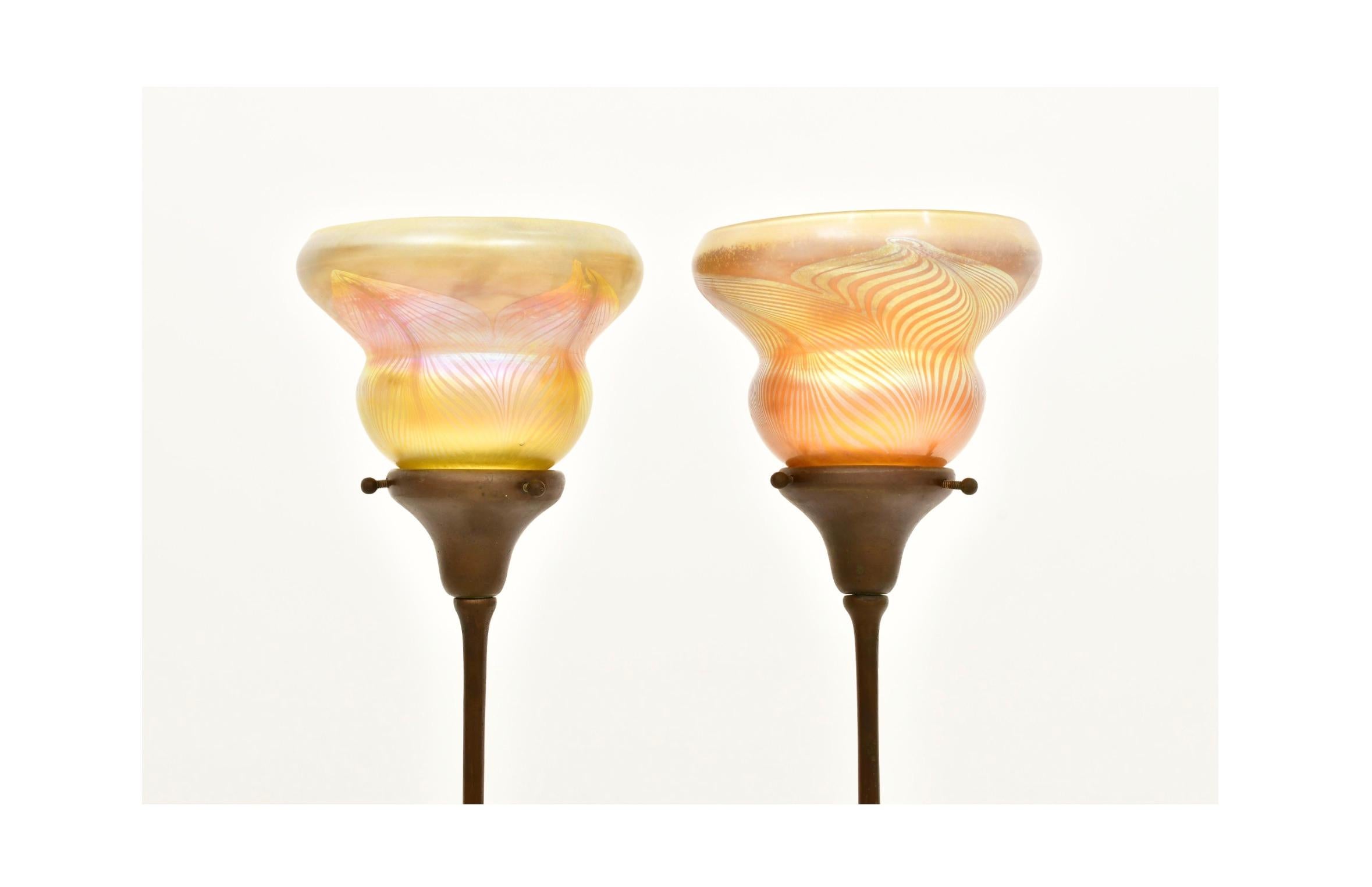 American Tiffany Studios Tall Candlesticks with 