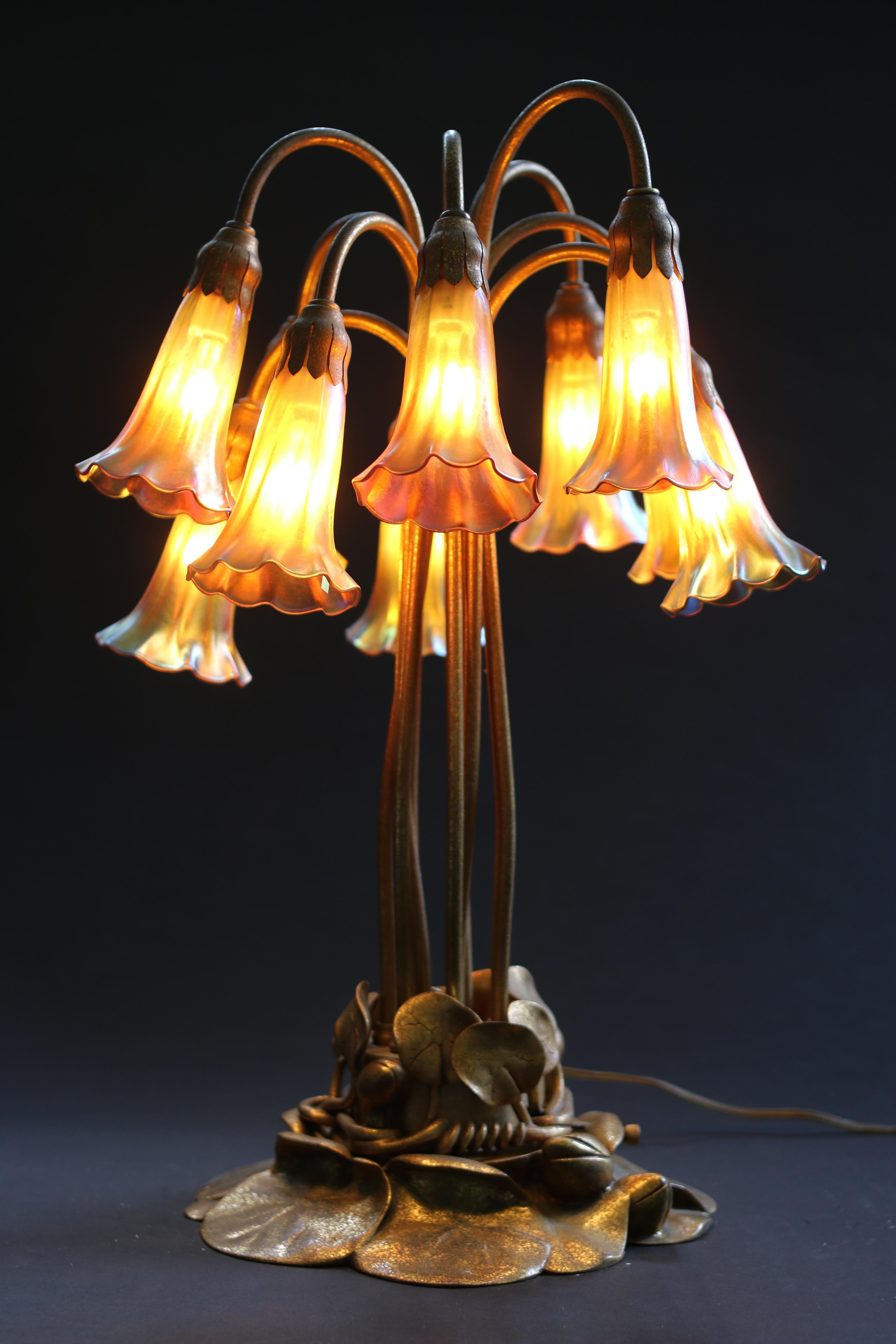 American Tiffany Studios Ten-Light Lily Lamp For Sale