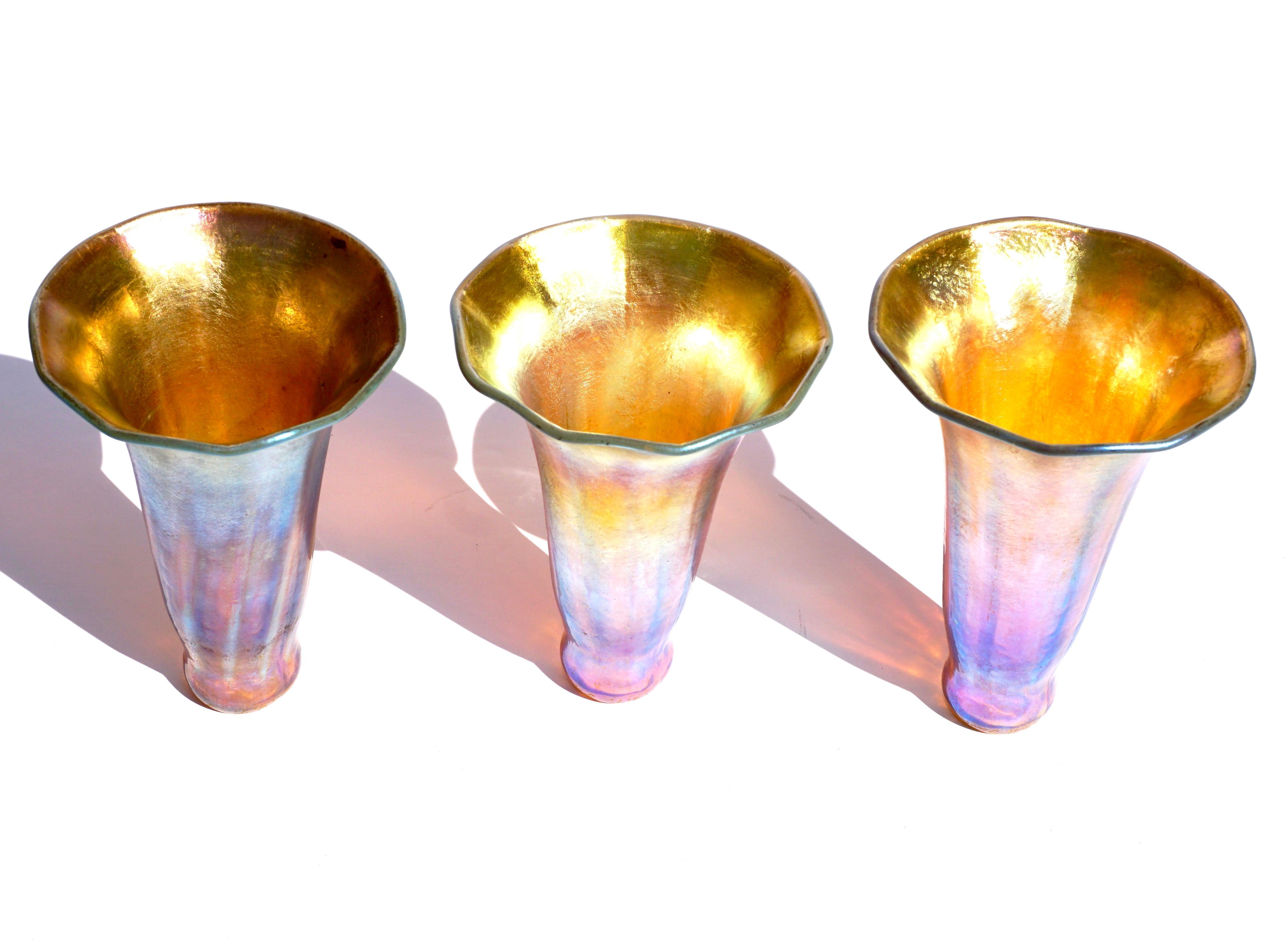 Tiffany Studios Three Light Lily Favrile and Bronze Lamp 3
