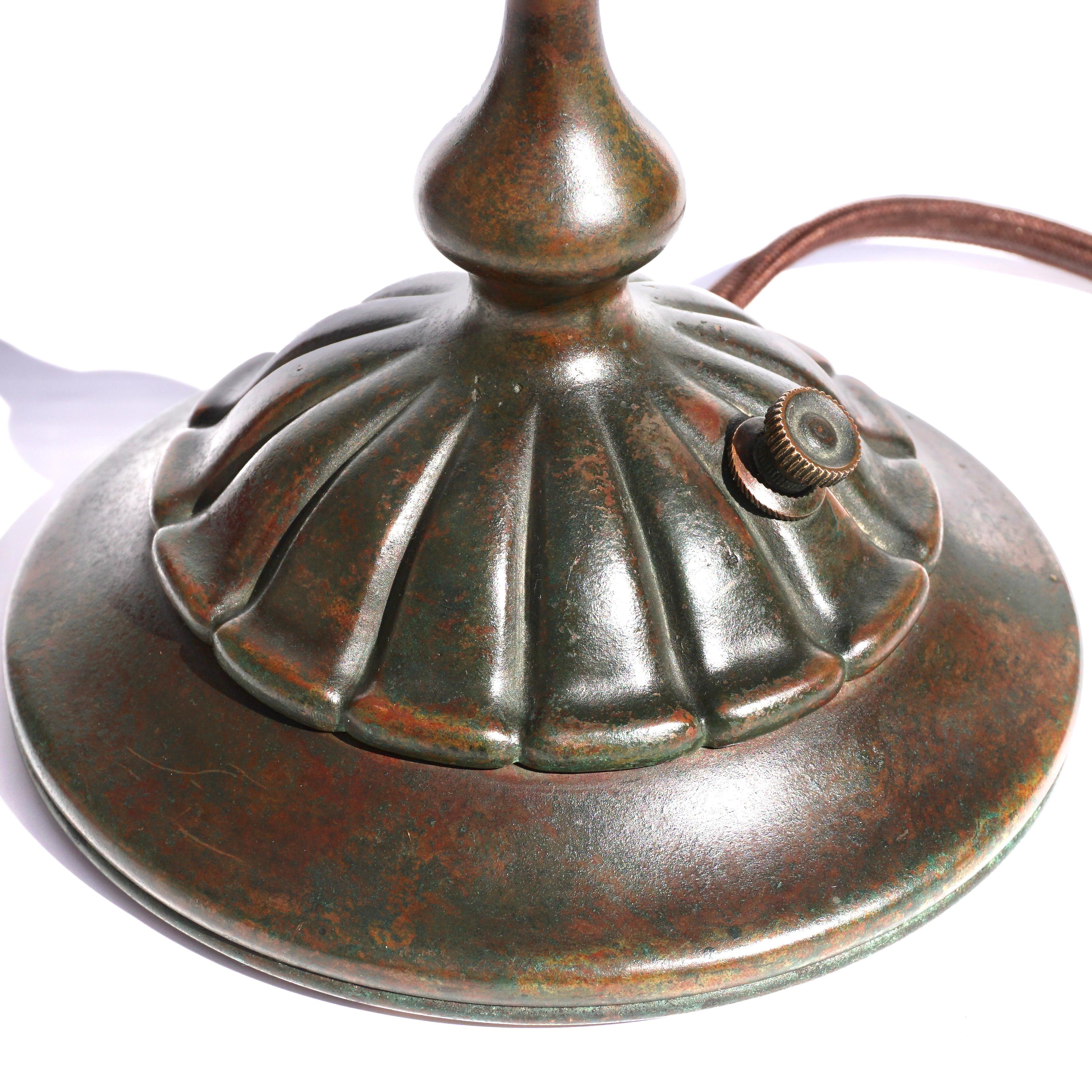 Early 20th Century Tiffany Studios Three Light Lily Favrile and Bronze Lamp