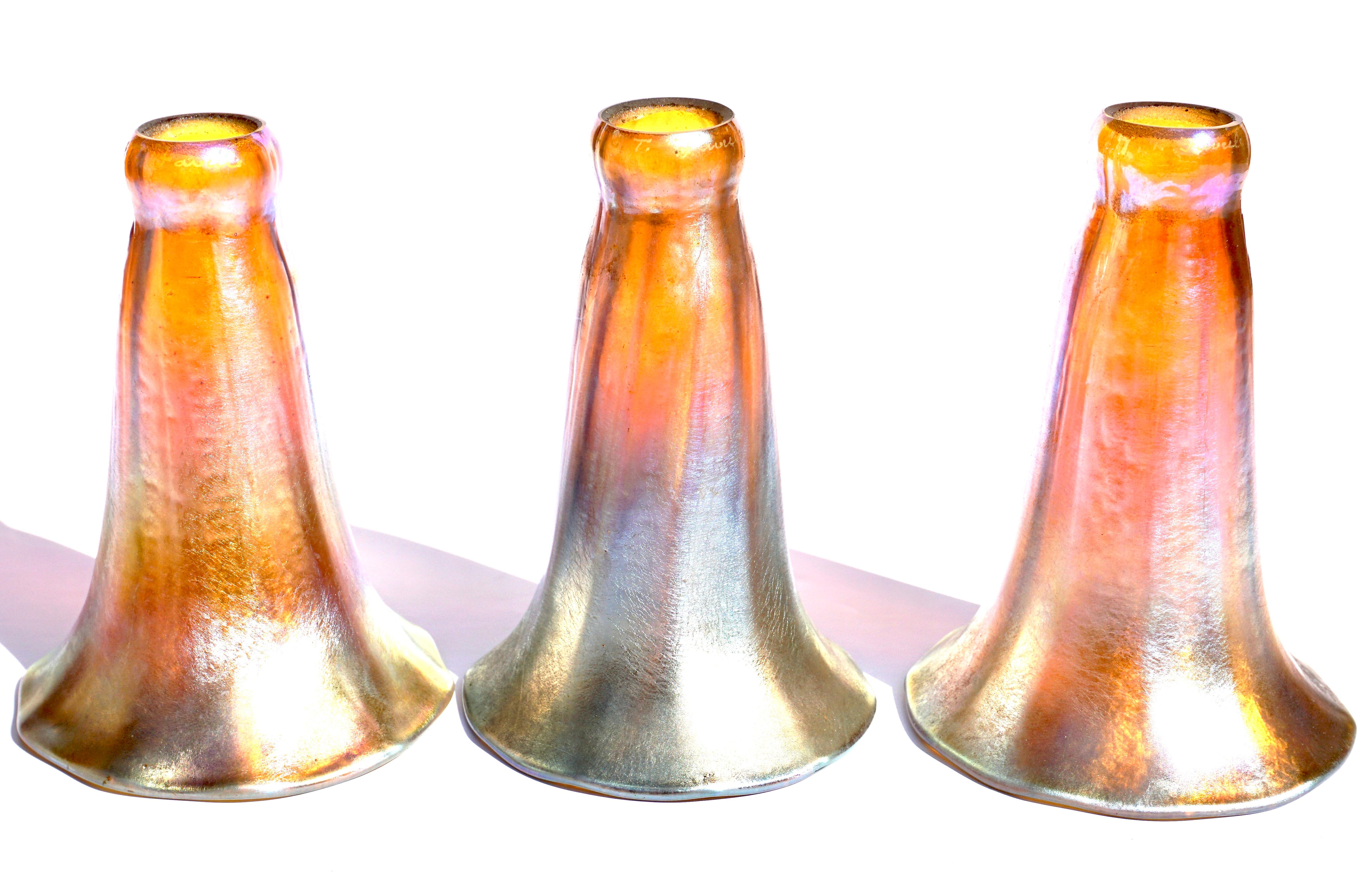 Tiffany Studios Three Light Lily Favrile and Bronze Lamp 2
