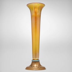 Tiffany Studios Trumpet Vase With Enameled Gilt Bronze Base