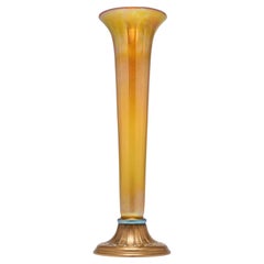 Tiffany Studios Trumpet Vase With Enameled Gilt Bronze Base