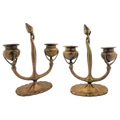 Antique Tiffany Studios Two-Light Candelabrum Gilt Bronze, circa 1905