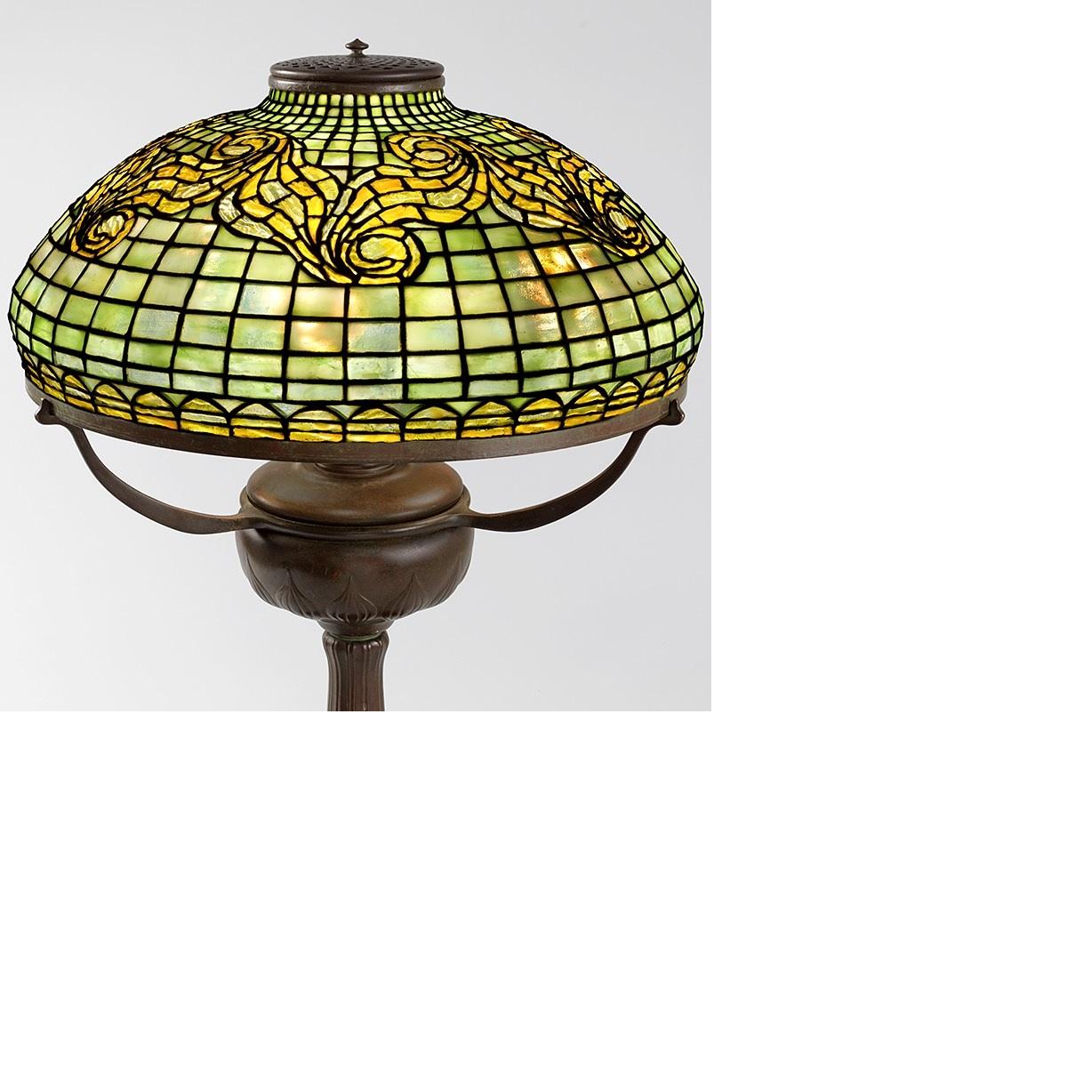 A rare and historically significant Tiffany Studios New York glass and bronze 