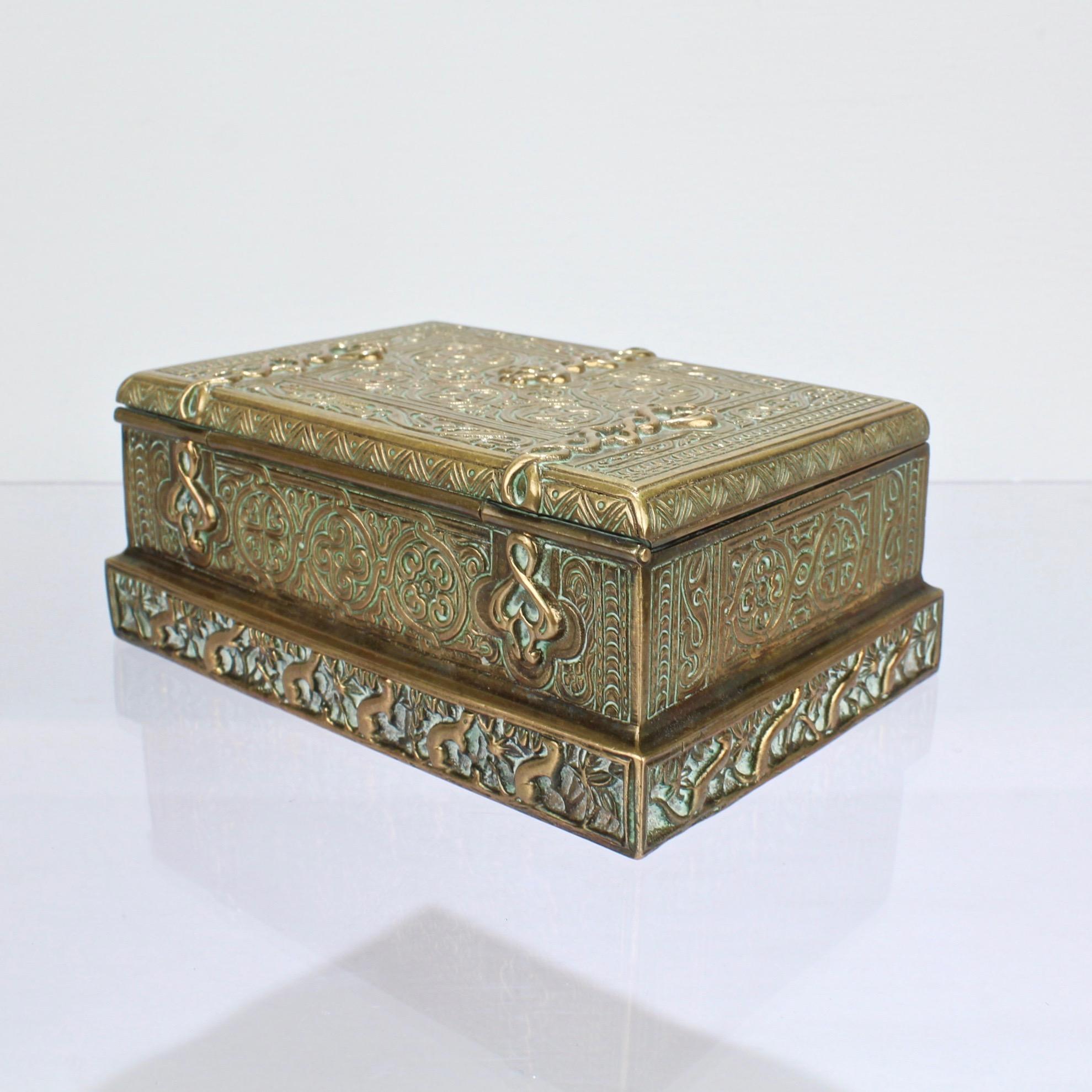 Arts and Crafts Tiffany Studios Venetian Pattern Bronze Desk or Dresser Box No. 1680 