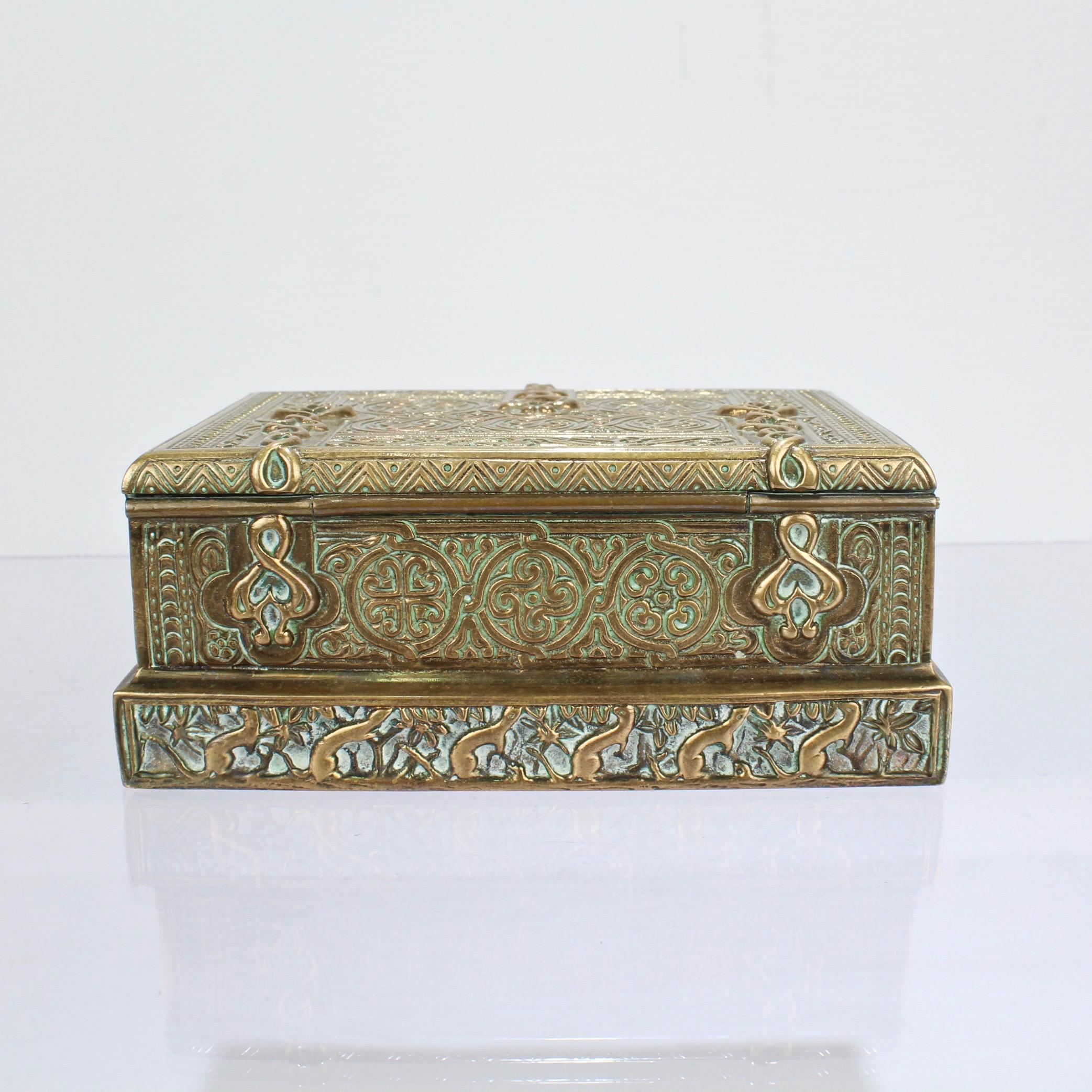 American Tiffany Studios Venetian Pattern Bronze Desk or Dresser Box No. 1680 