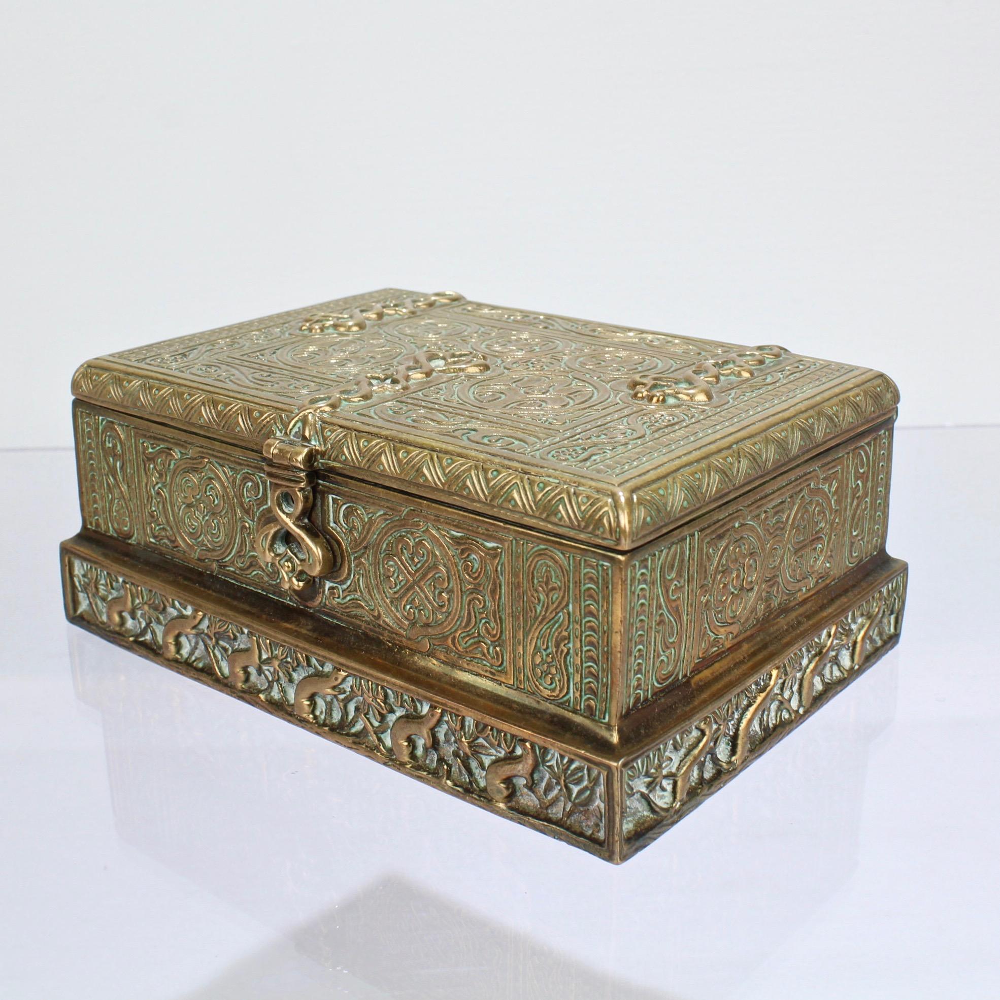 20th Century Tiffany Studios Venetian Pattern Bronze Desk or Dresser Box No. 1680 