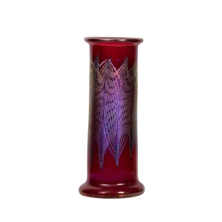 Tiffany Studios Very Fine Decorated Ruby Red Favrile Glass Vase In Good Condition For Sale In Palm Beach, FL