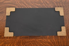 Tiffany Studios Zodiac Bronze Doré Blotter Corners With Leather Desk Blotter