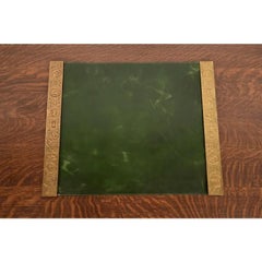 Tiffany Studios Zodiac Bronze Doré Blotter Ends With Leather Desk Blotter