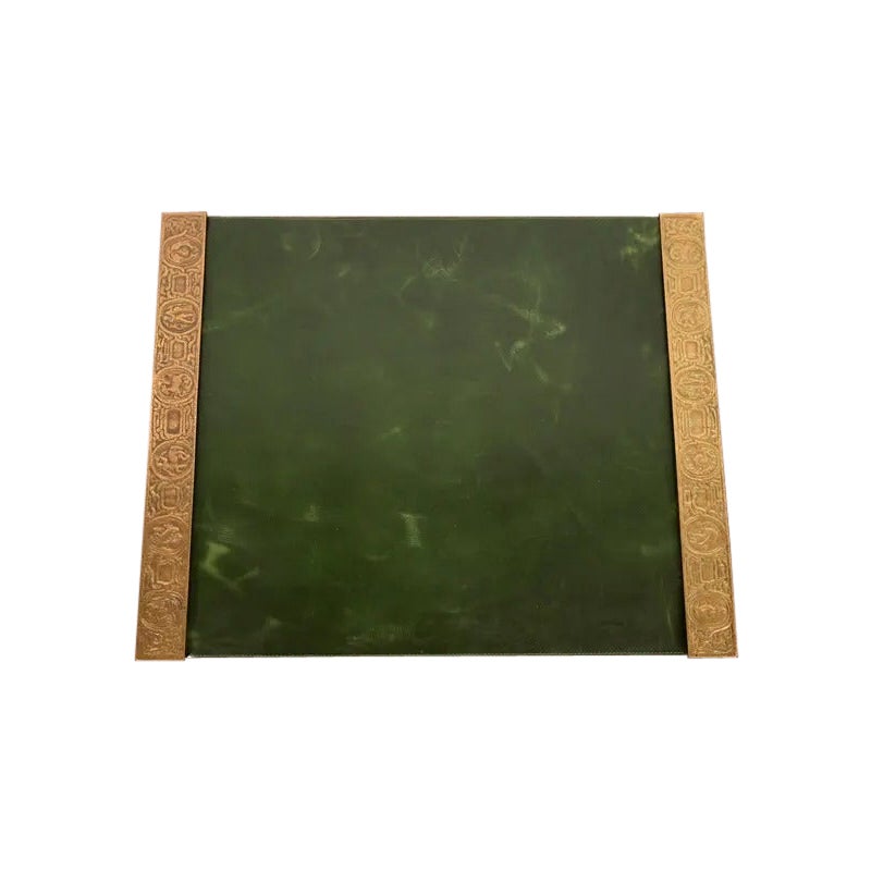 Tiffany Studios Zodiac Bronze Doré Blotter Ends With Leather Desk Blotter