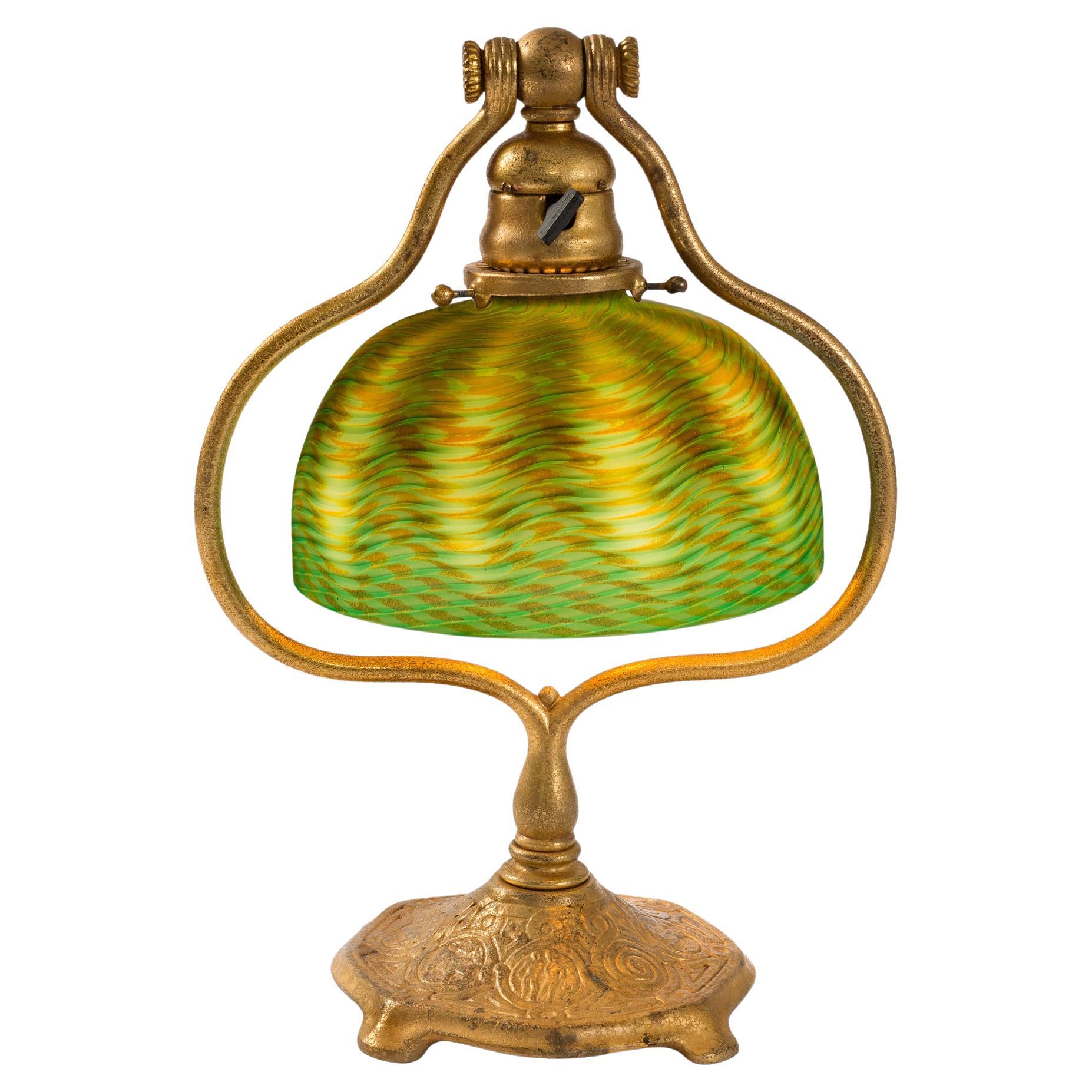 Tiffany Studios "Zodiac Damascene Harp" Desk Lamp For Sale