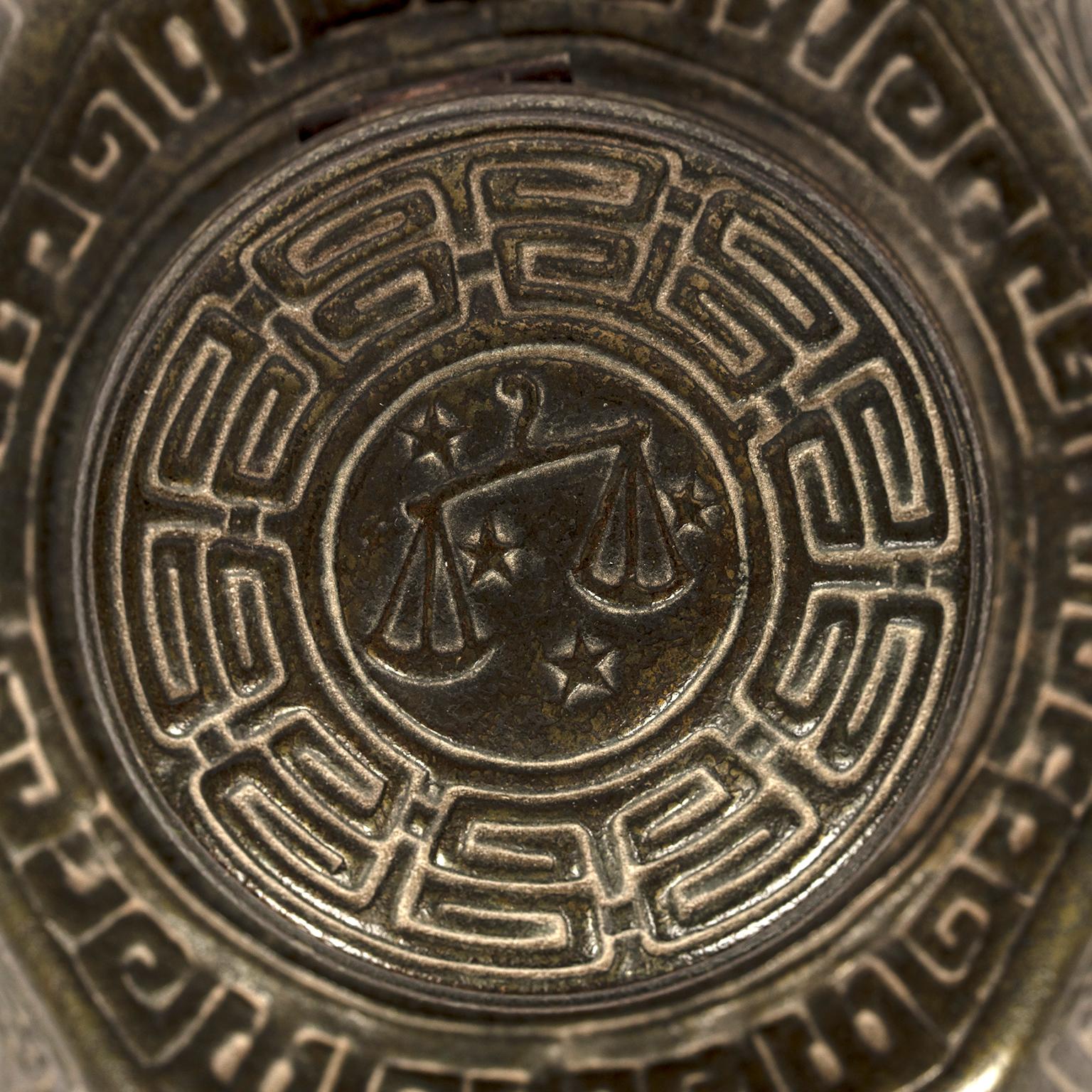 Metal Tiffany Studios Zodiac Inkwell