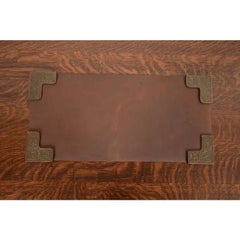 Tiffany Studios Zodiac Pattern Bronze Blotter Corners With Leather Desk Blotter