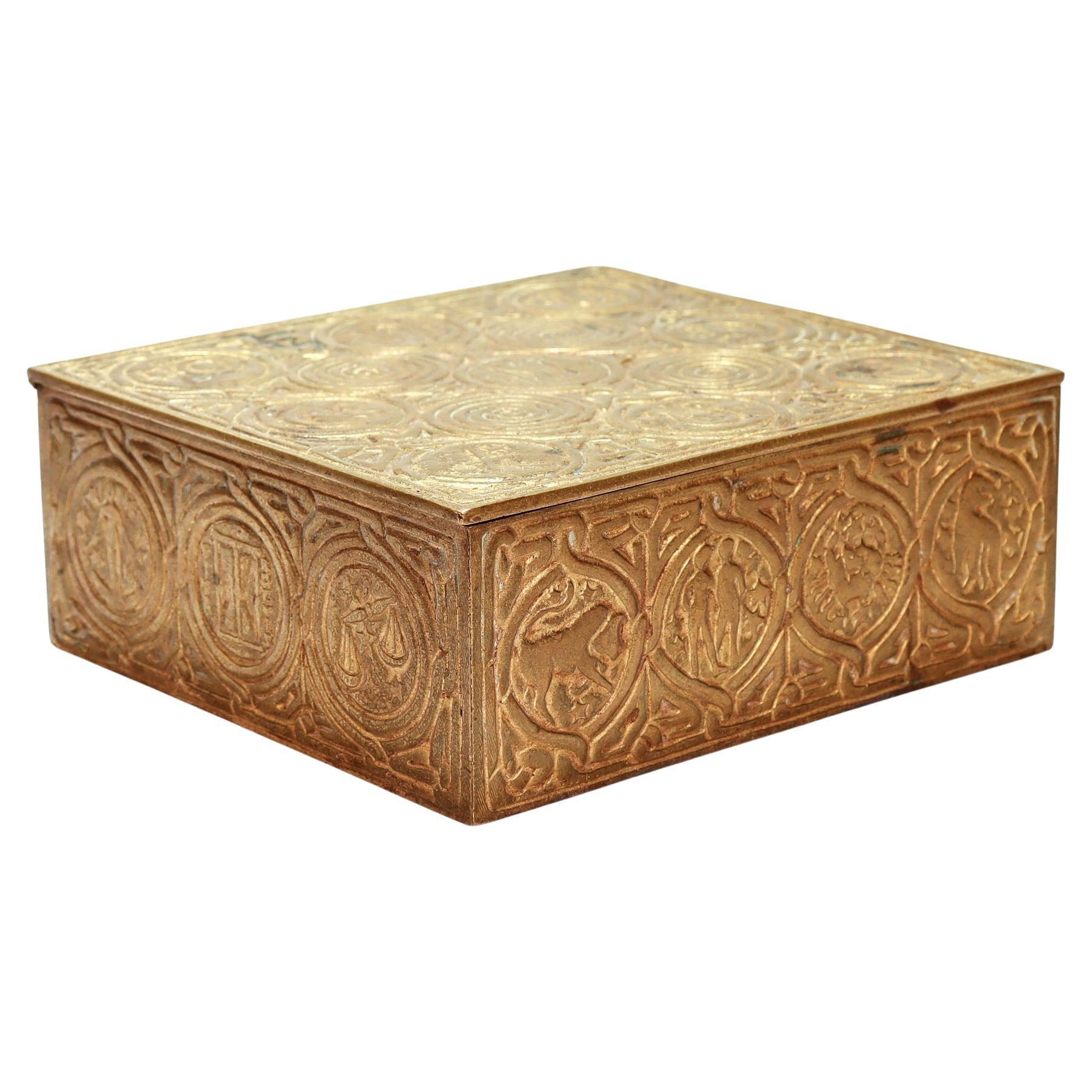 Tiffany Studios Zodiac Pattern Gilt Bronze Cigar Humidor or Table Box No. 1655