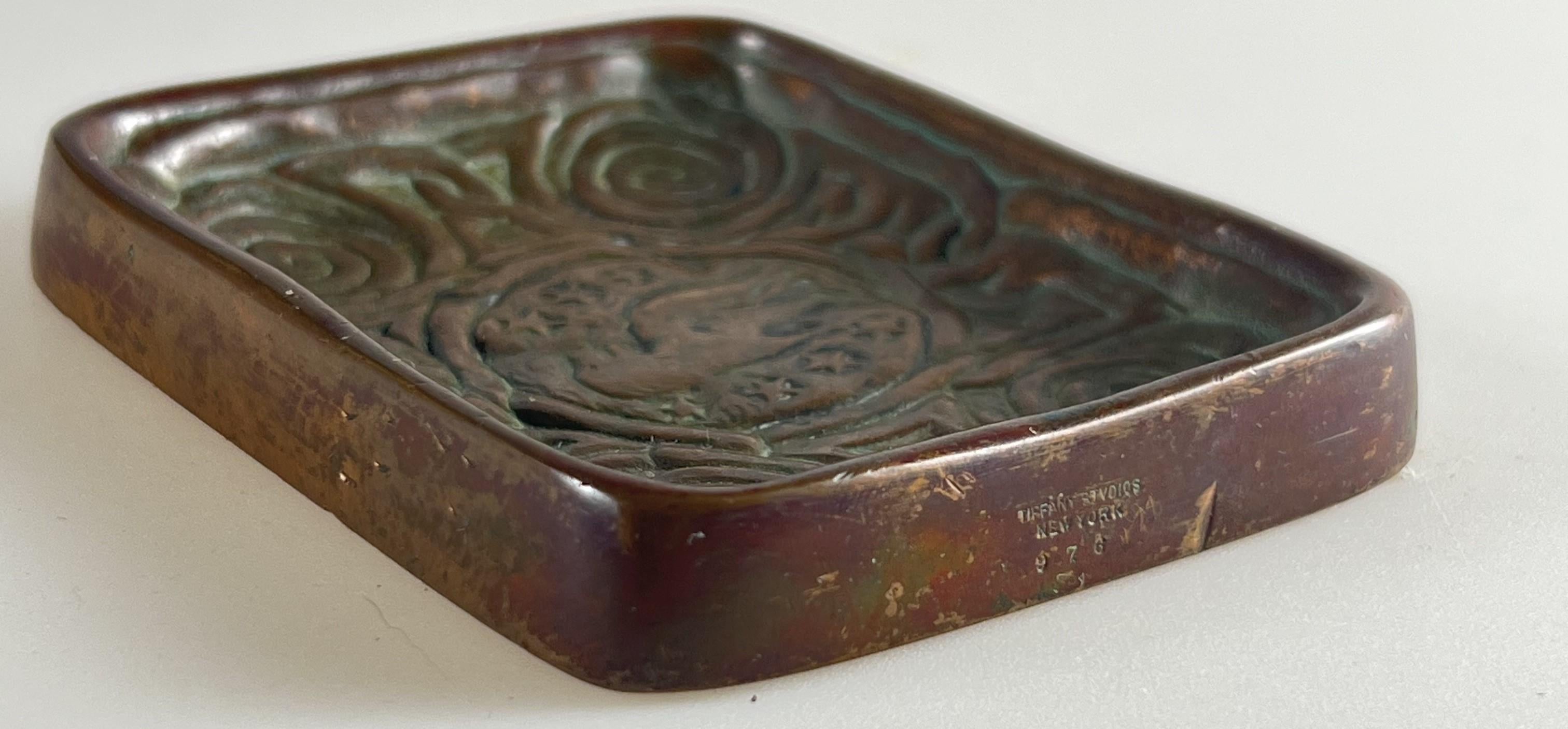Early 20th Century Tiffany Studios Zodiac stamp tray  coin or paperweight bronze Arts and Crafts