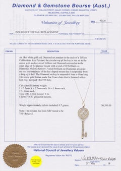 Tiffany & Co. Style 18 Carat Diamond 'Key' Pendant Set in 18 Carat White Gold