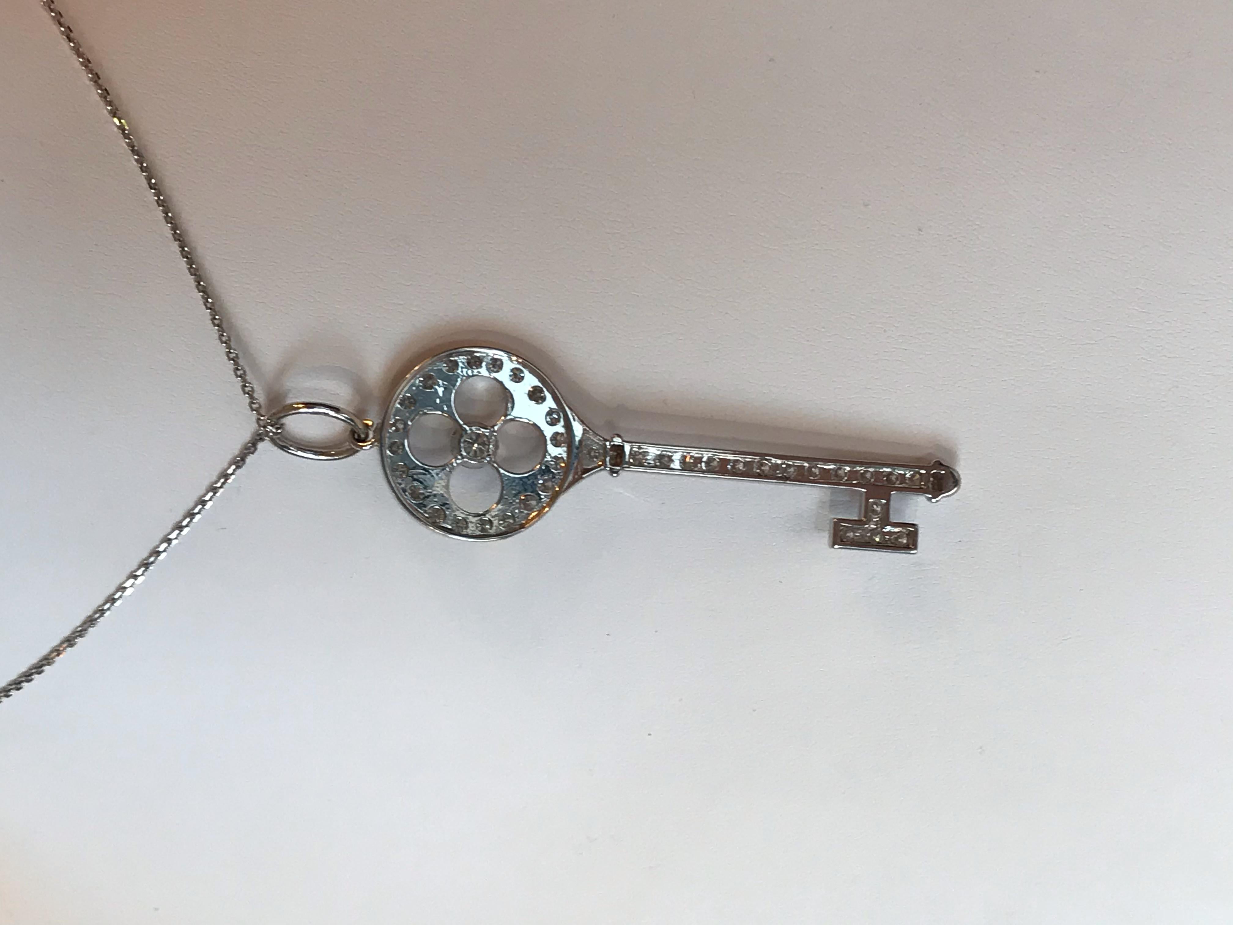 Tiffany & Co. Style 18 Carat Diamond 'Key' Pendant Set in 18 Carat White Gold In Excellent Condition For Sale In Malvern, Victoria