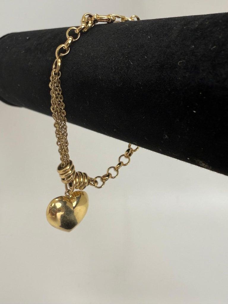Tiffany Style 18K Gold Heart Charm Bracelet For Sale 8