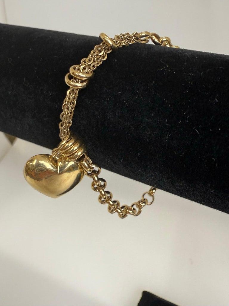 Tiffany Style 18K Gold Heart Charm Bracelet For Sale 9