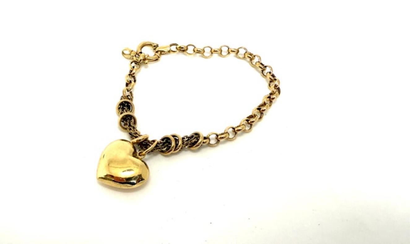 Art Nouveau Tiffany Style 18K Gold Heart Charm Bracelet For Sale