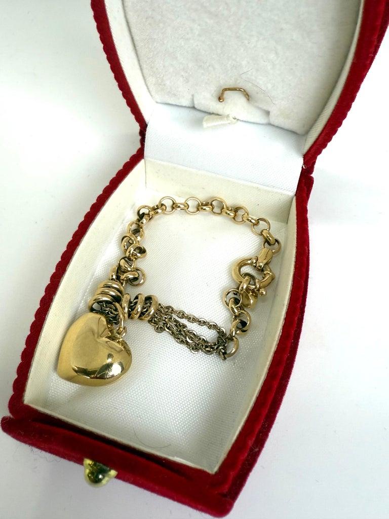Tiffany Style 18K Gold Heart Charm Bracelet For Sale 1