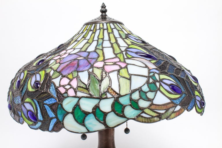Tiffany Style American Art Nouveau Stained Glass Peacock Feather Table tiffany-style-american-art-nouveau-stained-glass-peacock-feather-table