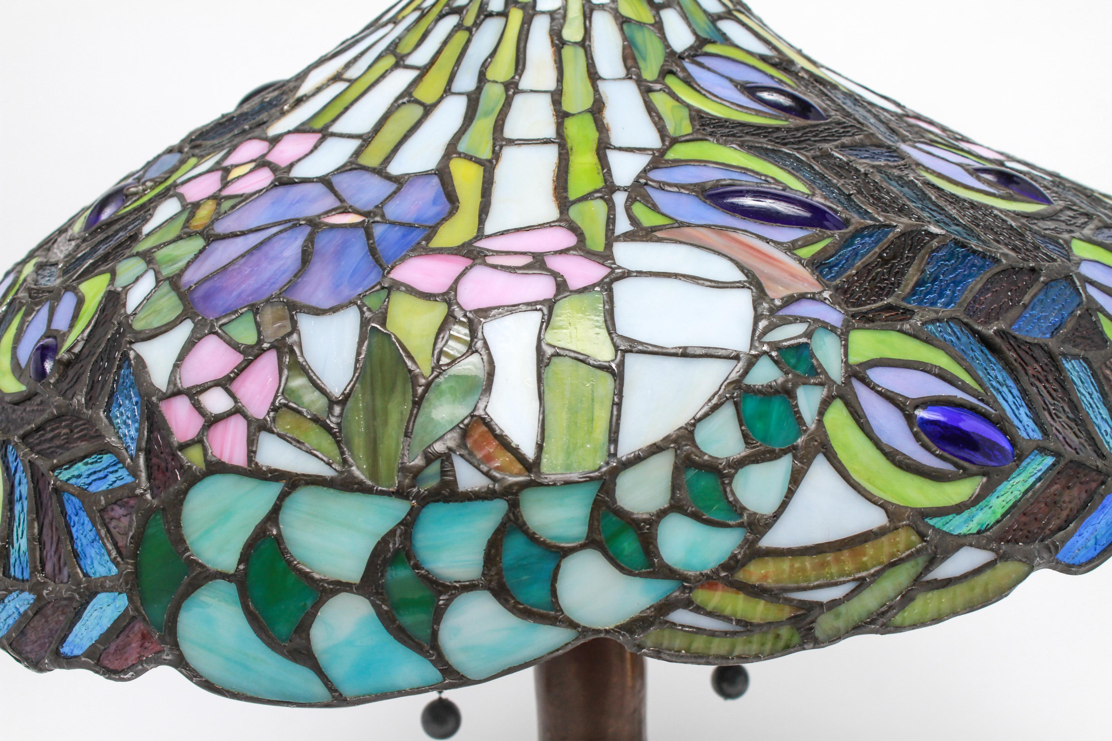 stained glass peacock lamp