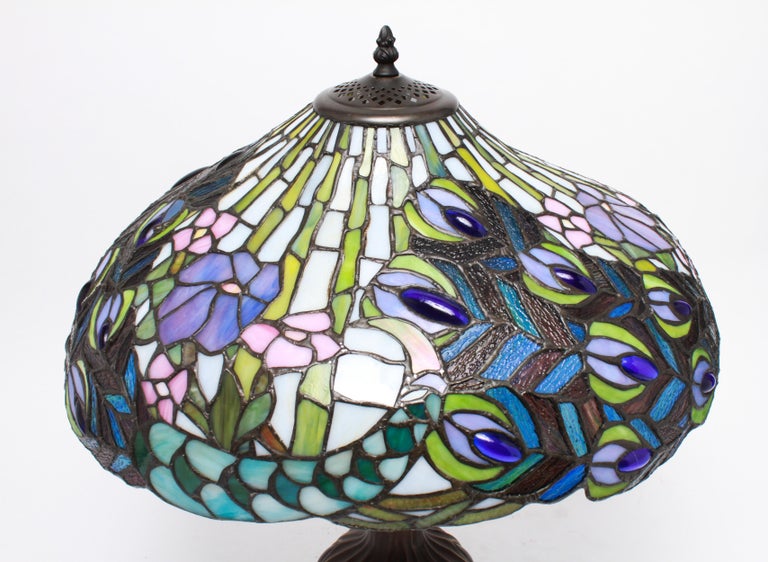 Tiffany Style American Art Nouveau Stained Glass Peacock Feather Table tiffany-style-american-art-nouveau-stained-glass-peacock-feather-table
