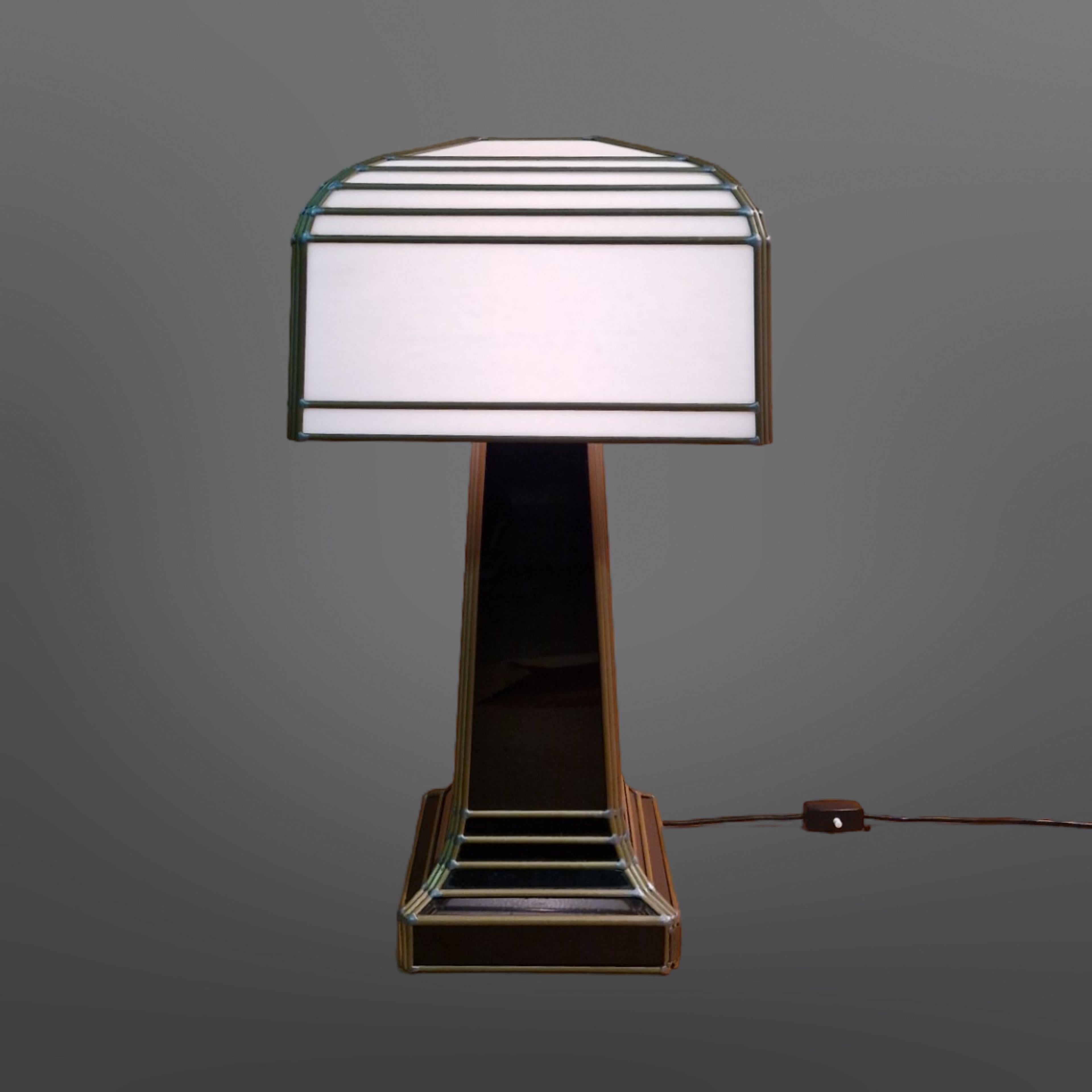 Brass Tiffany style art deco glass table lamp, Germany 1960s