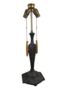 Tiffany Style Art Nouveau Slag Stained Glass Two Light Parlor Lamp