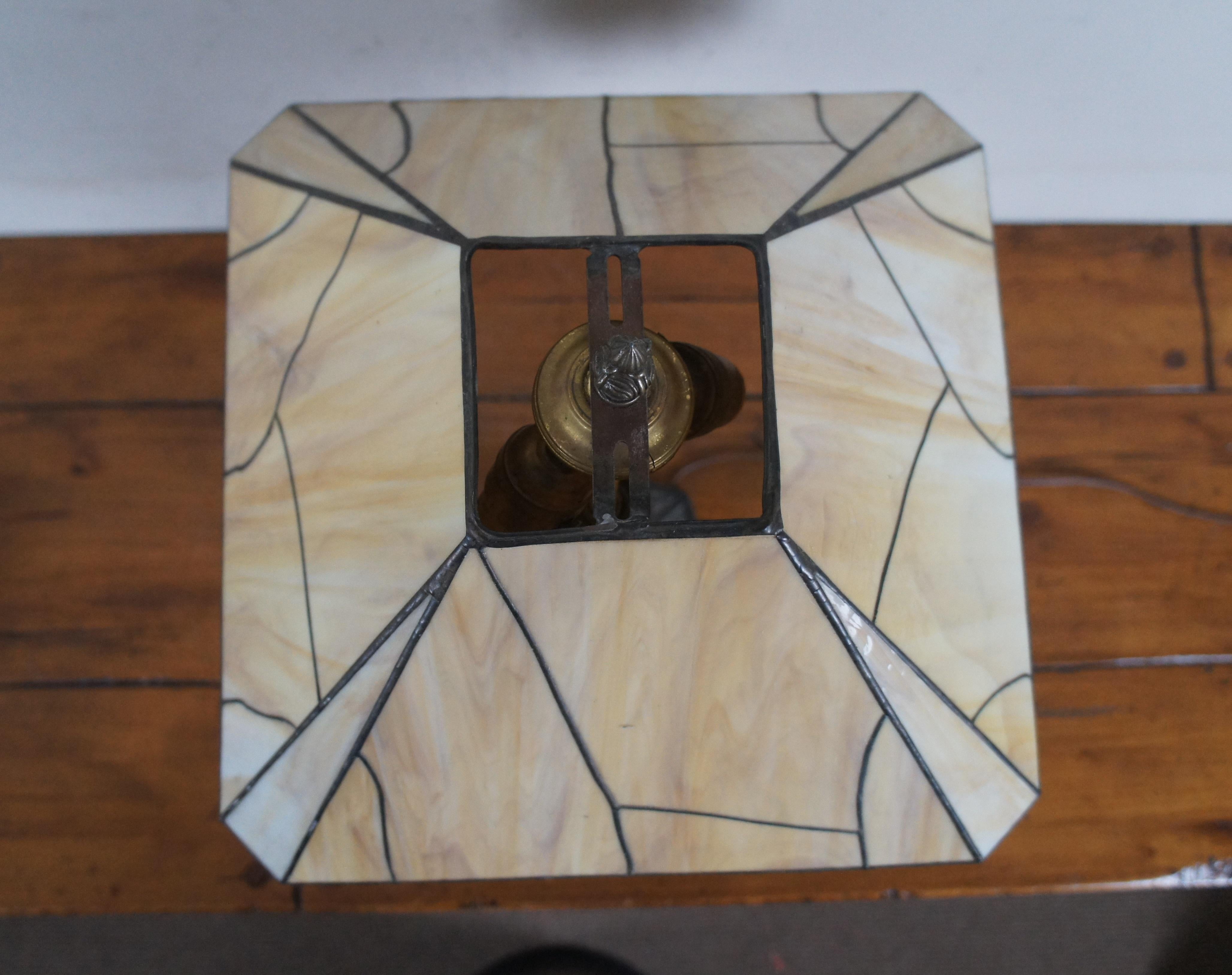 Tiffany Style Art Nouveau Slag Stained Glass Two Light Parlor Lamp 1