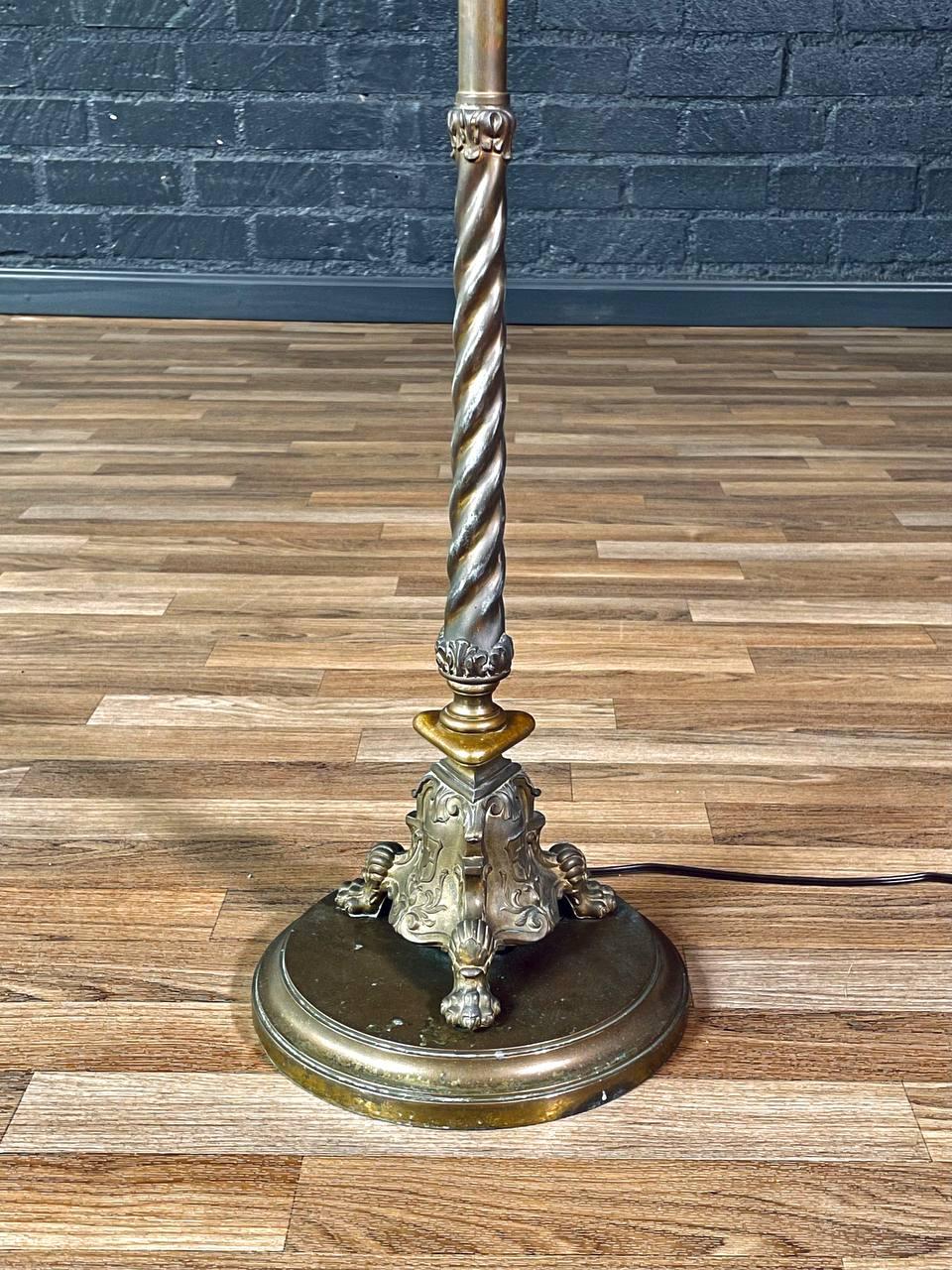 Mid-20th Century Tiffany Style Art Nouveau Style Floor Lamp w/ Slag Glass Shade For Sale