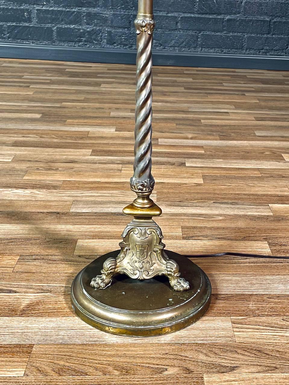 Metal Tiffany Style Art Nouveau Style Floor Lamp w/ Slag Glass Shade For Sale