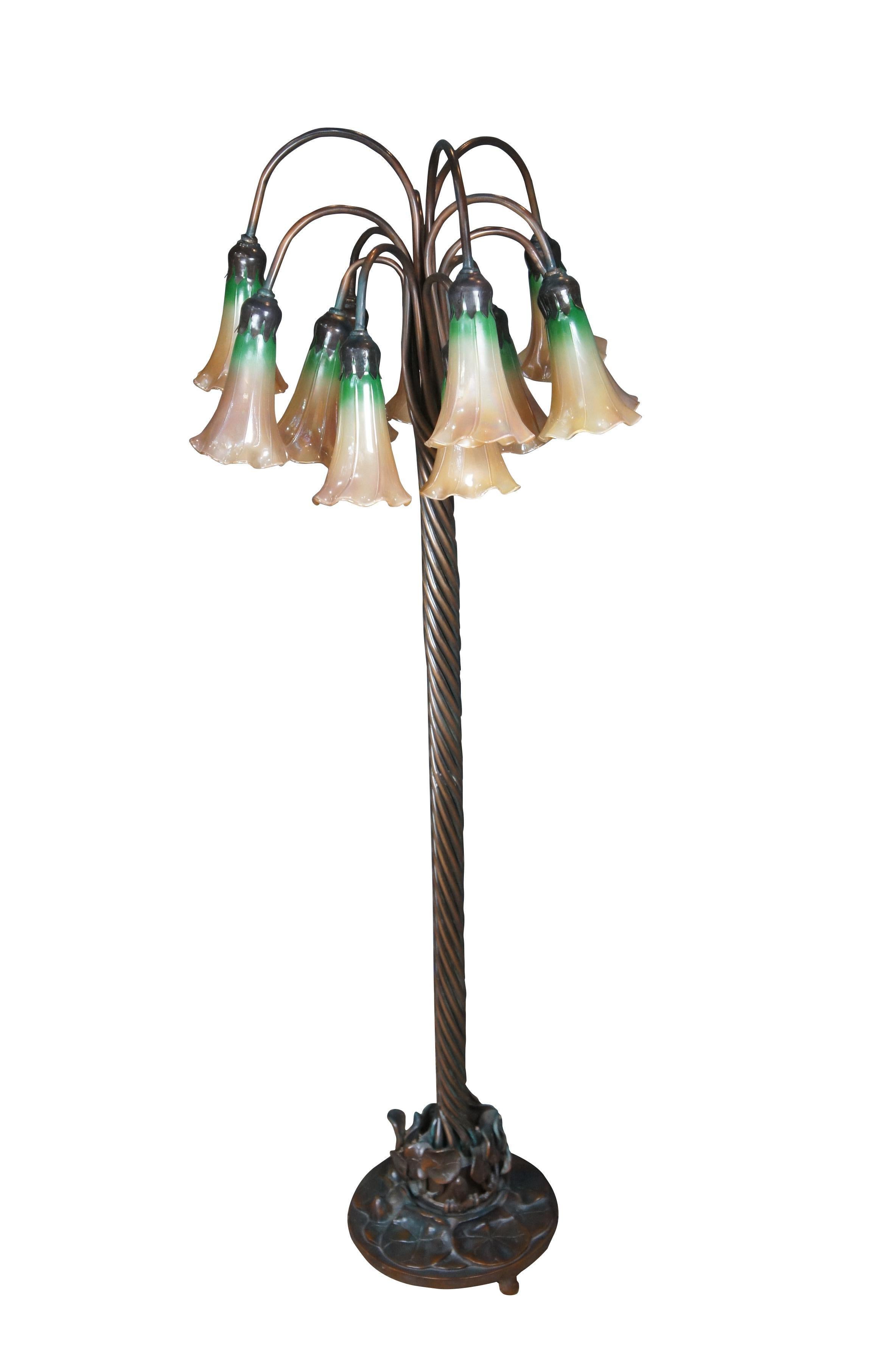 Art nouveau Lampadaire Tiffany Style Bronze Art Nouveau 12 Bras Lily Pad Tulip 54