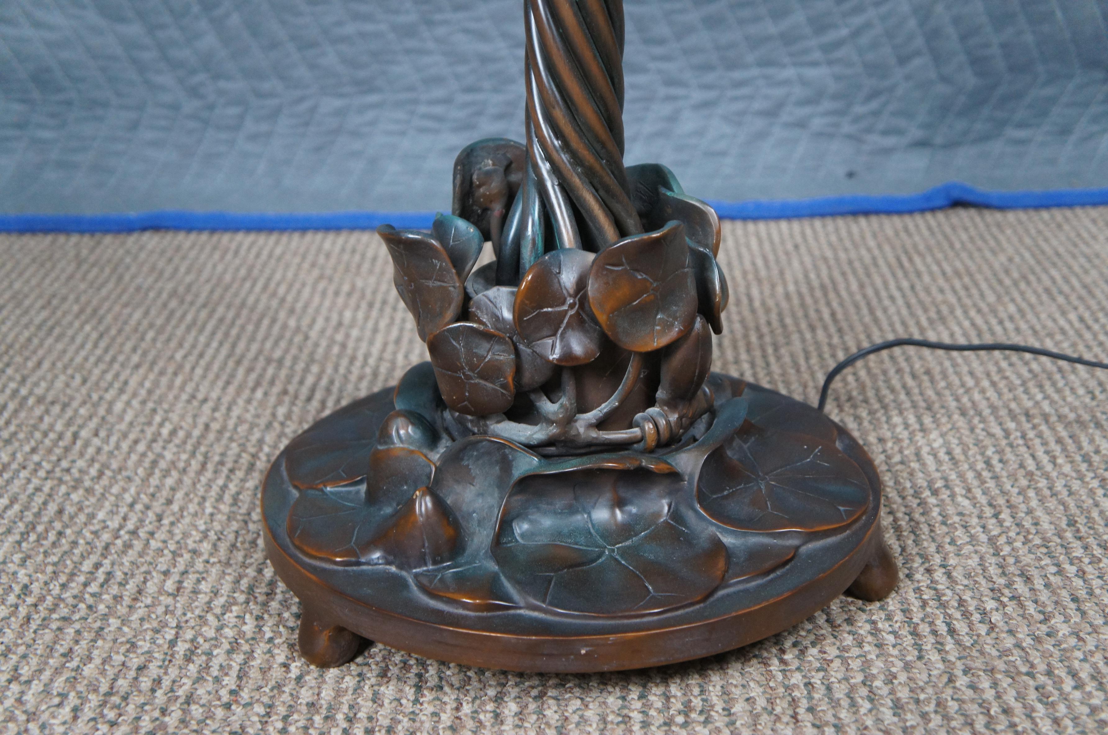 20th Century Tiffany Style Bronze Art Nouveau 12 Arm Lily Pad Tulip Floor lamp 54