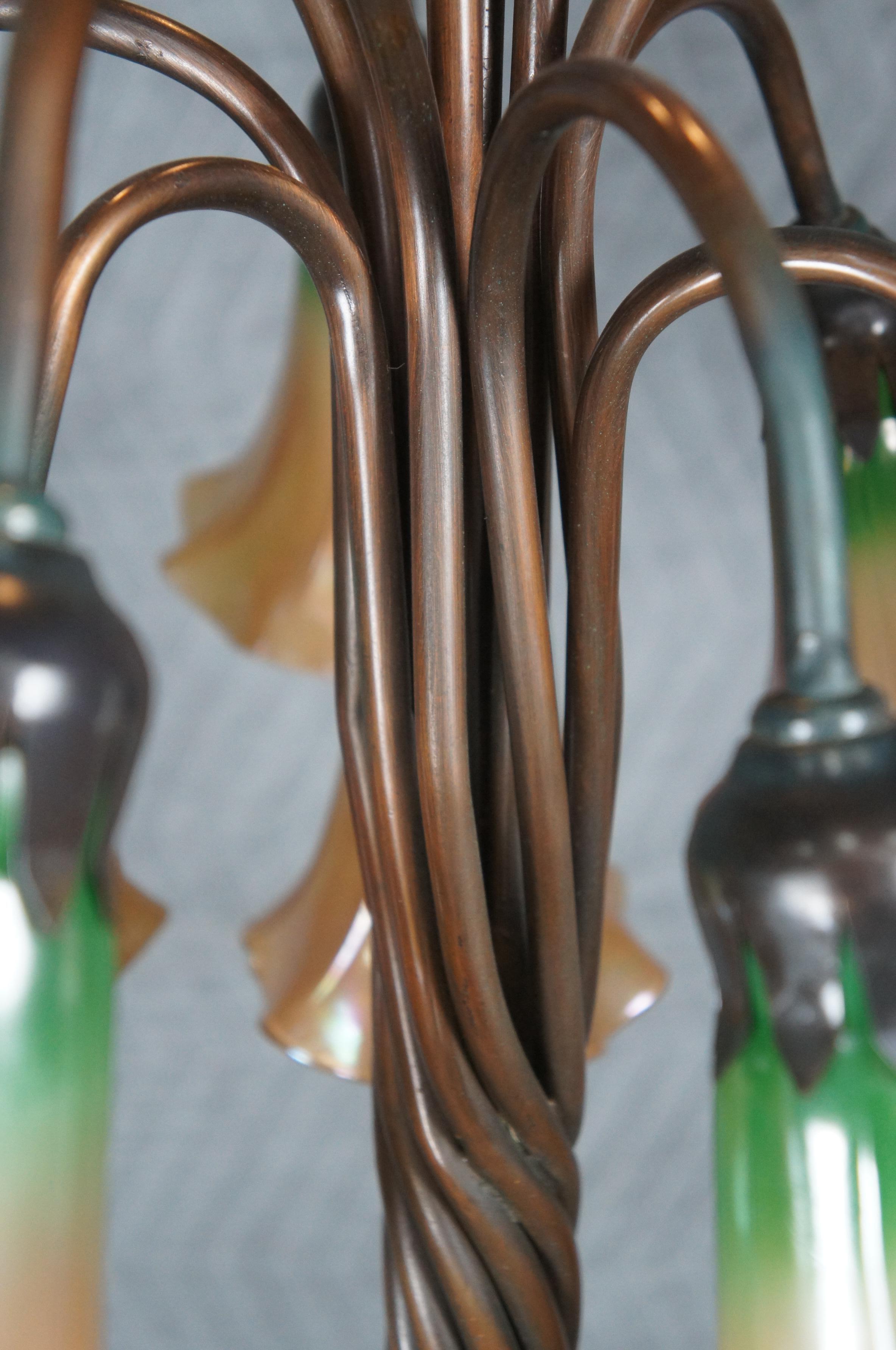 Tiffany Stil Bronze Art Nouveau 12 Arm Lily Pad Tulpen Stehlampe 54