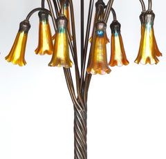 Tiffany Style Bronze Twelve-Light Floor Lamp with Charles Lotton Art Glass Shade
