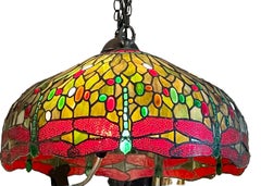 Vintage Tiffany Style Ceiling Chandelier Light Art Nouveau, 20th Century