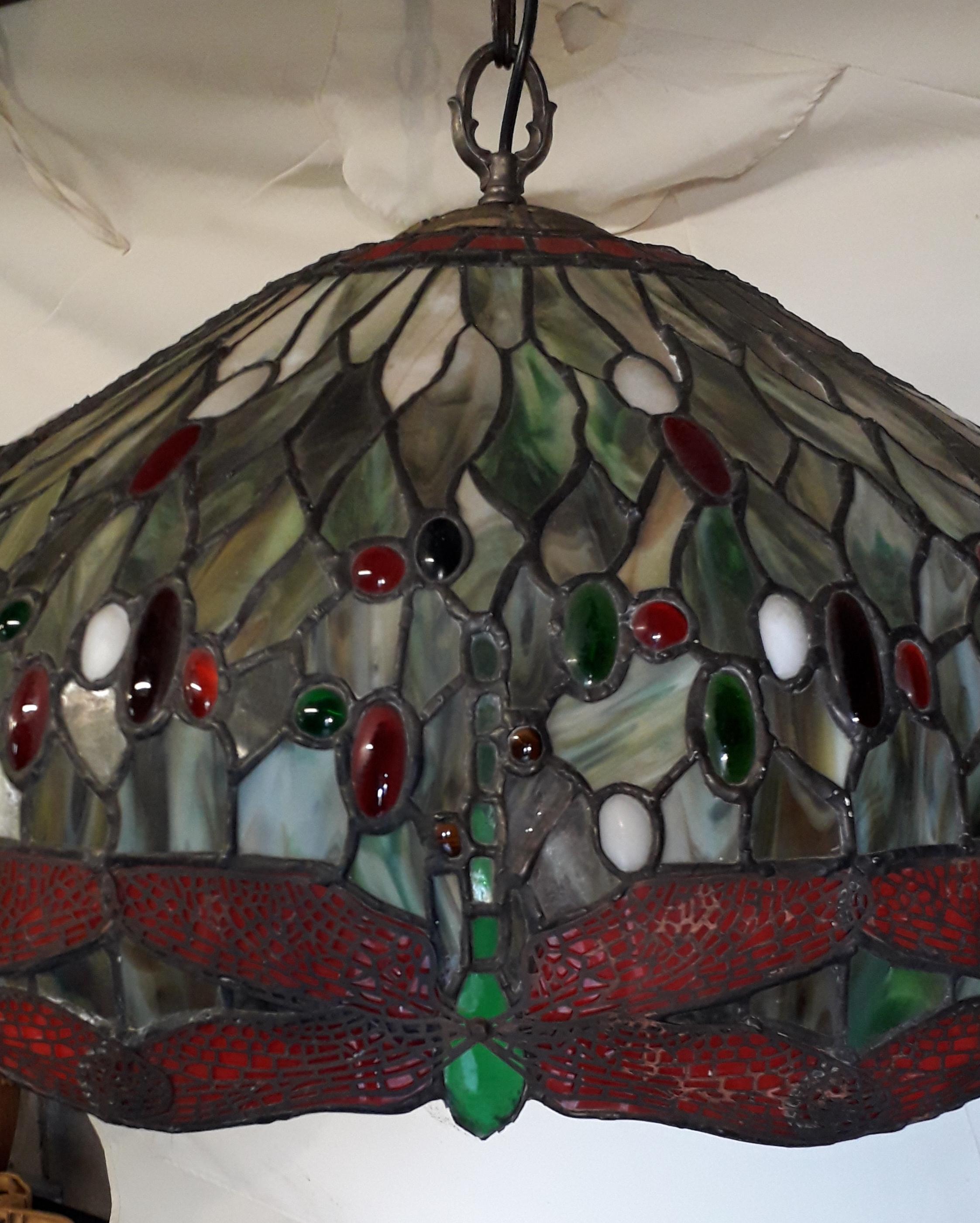 Tiffany Style Ceiling Chandelier Light Art Nouveau, 20th Century In Excellent Condition In Cranbrook, Kent