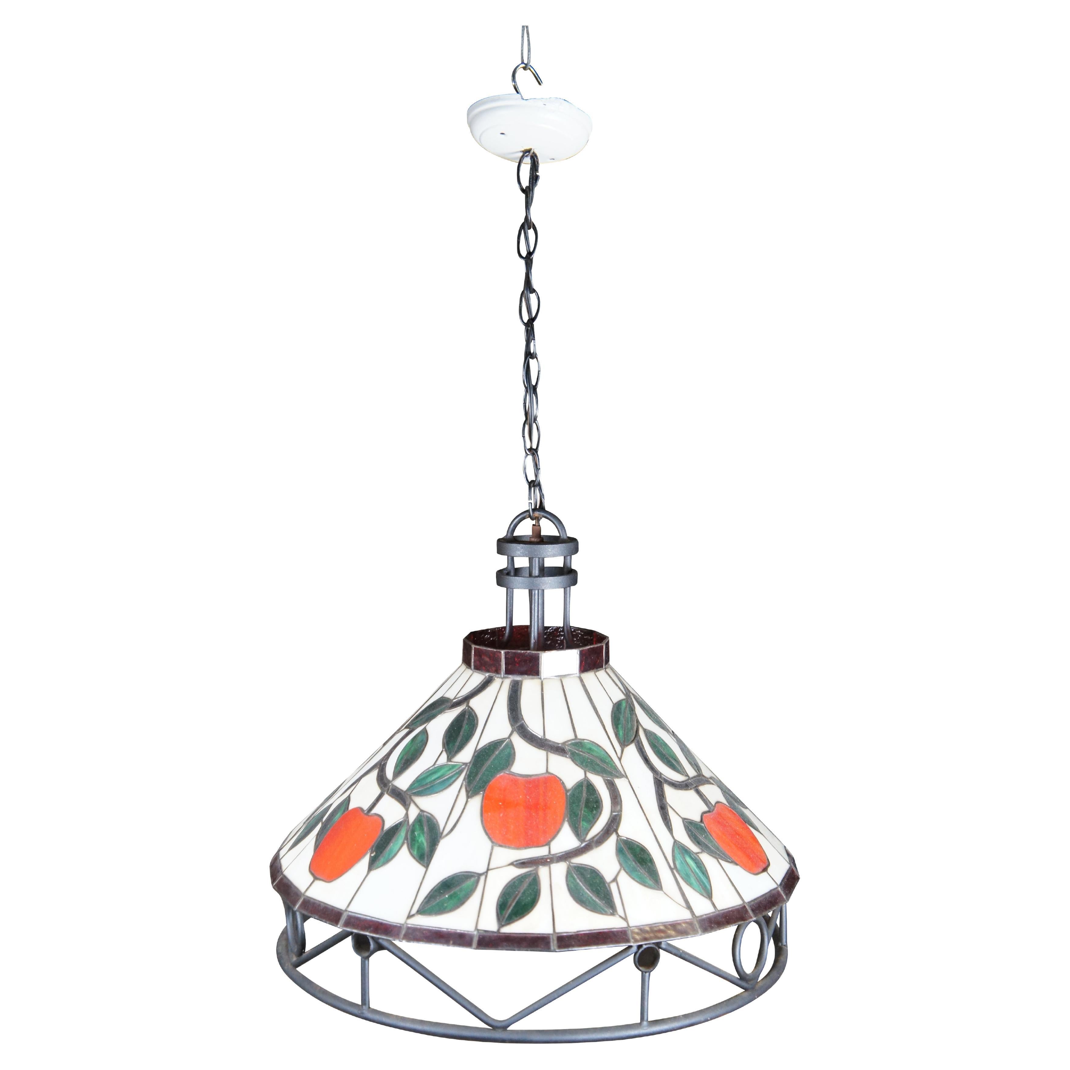 Tiffany Style Iron 
Leaded Stained Glass Apple Vine Motif Pendant Light Lamp im Angebot