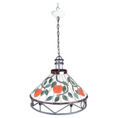 Tiffany Style Iron 
Leaded Stained Glass Apple Vine Motif Pendant Light Lamp