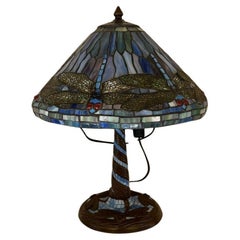 Tiffany-Style lamp, Base with Butterflies and Glass and Hat with Stained Glass