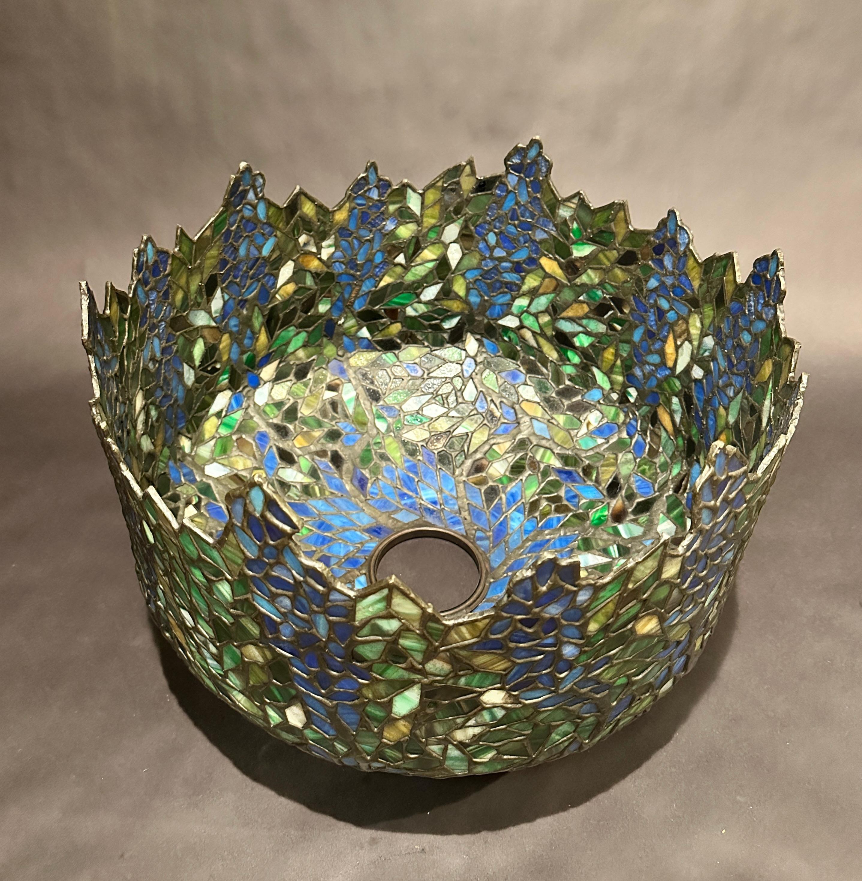 Leaded Glass And Bronze Handel Tree Trunk Form Table Lamp 1