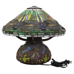 Tiffany Style Leaded Glass Table Lamp with Dragonfly Pattern 20thC